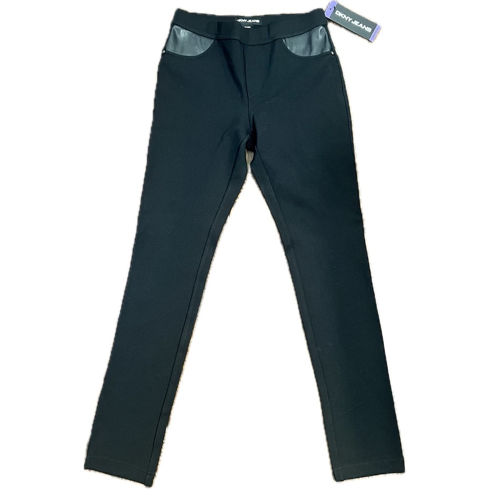 DKNY Jeans Black Ponte Pant with Faux Leather Pocket Accents Size XS NWT - Picture 3 of 10